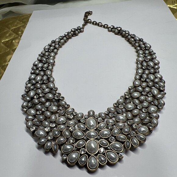 BaubleBar Kew Rhinestone Crystal Oversized Collar Necklace White Pearls Wedding - Picture 8 of 11